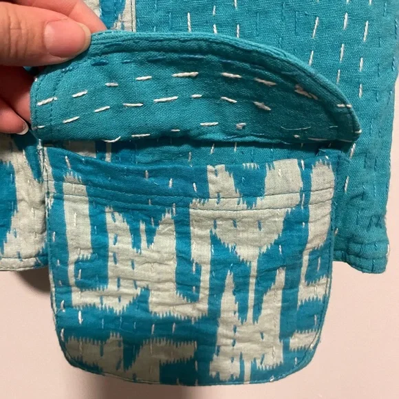 Turquoise and White Patterned Ikat Vest - NWT - Picture 4 of 10